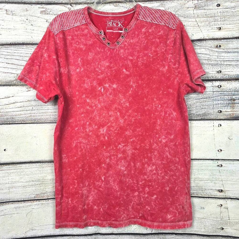 Buckle Black Acid Wash V Neck T Shirt Mens Large - Picture 2 of 8